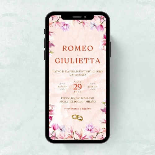 Inviti digitali per matrimonio: invito matrimonio digitale tema floreale rosa cipria