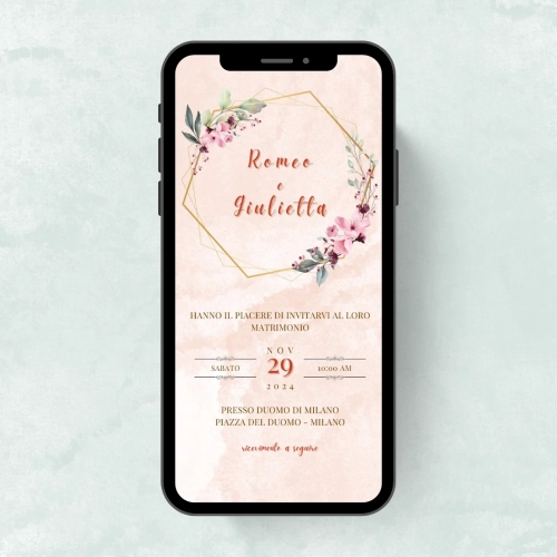 Inviti digitali per matrimonio: invito matrimonio digitale elegante floreale rosa