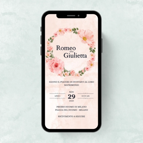 Inviti digitali per matrimonio: invito matrimonio digitale fiori rosa